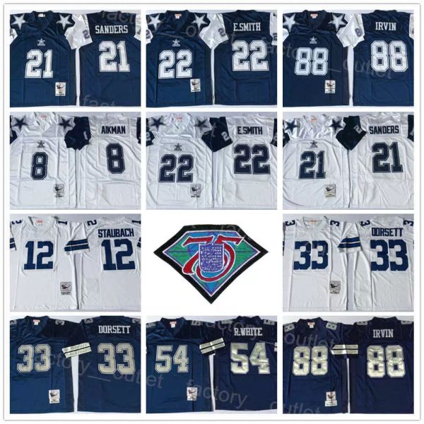 

custom throwback mitchell and ness football 8 troy aikman jersey 75th 21 deion sanders 22 emmitt smith 33 tony dorsett 54 randy white 88 mic, Black;red