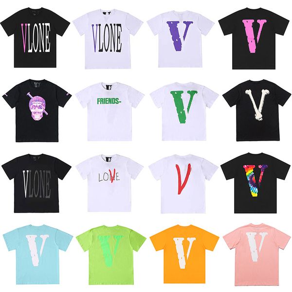 

classic vlone brand mens women couple t-shirt mens summer trend casual loose big v print oversize short sleeve cotton t-shirt street hip hop, White;black