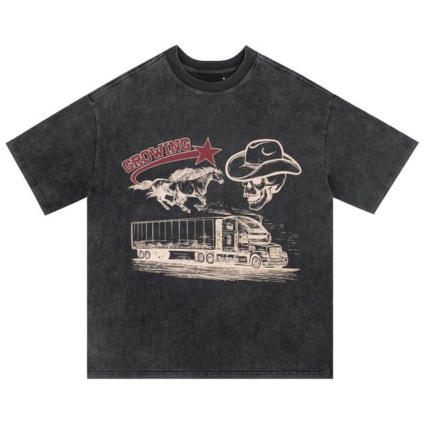 

men's plus tees hip hop washed t shirt letter graphic t-shirt vintage summer short sleeve, Black;brown