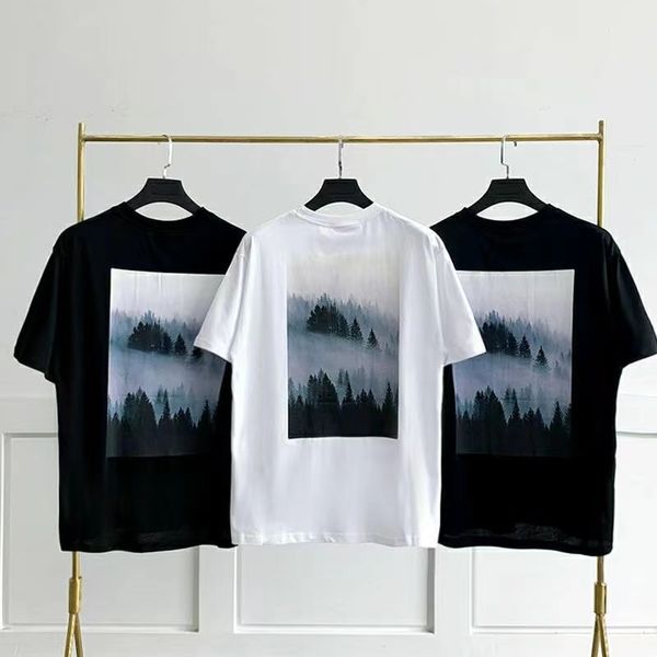 

high-quality men's t-shirts designer fog short sleeve t-shirt fashion picture misty forest pure cotton loose tees s-5xl, White;black