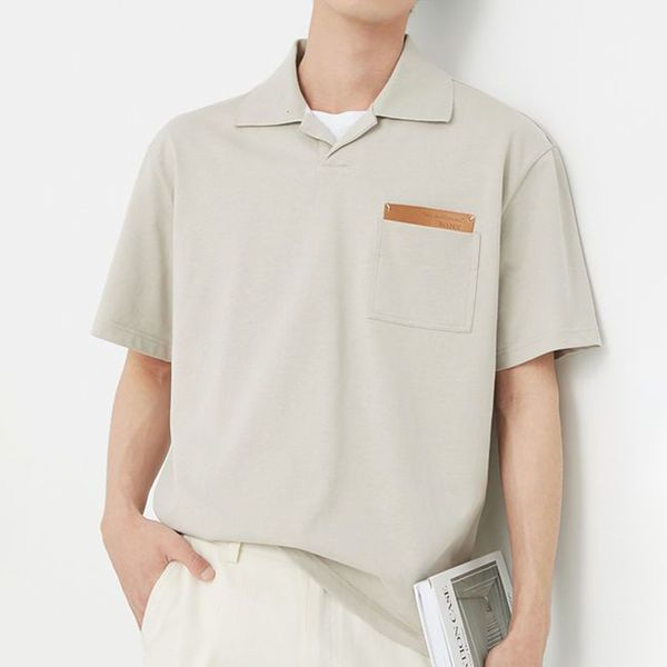 

men's t-shirts casual contrast color short-sleeved polo shirt boys summer comfortable home labeling waffle loose lapel t-shirt men&#039, White;black