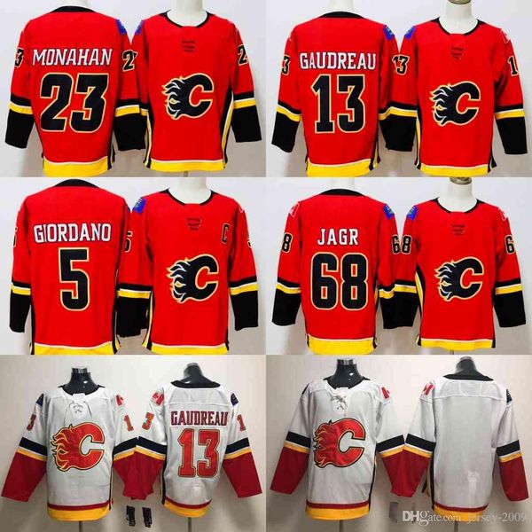 

men 2018 season calgary flames jersey 68 jaromir jagr 13 johnny gaudreau 23 sean monahan authentic stitched hockey jerseys mix order, Black;red