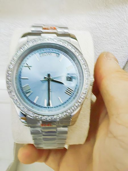 

with original box high-quality luxury fashion watches 8k blue diamond dial & bezel 18038 automatic mens men's watch, Slivery;brown