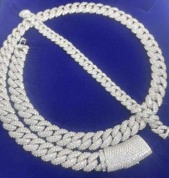 

fashion design 9mm 13mm wide iced out moissanite diamond silver cuban link necklace/bracelet chain for rapper hiphop jewelry