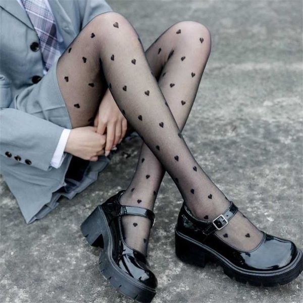 

polka dot stockings black female students love pantyhose uniform fishnet jk peach heart summer thin, Black;white