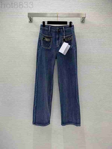 

women's jeans designer 2023 new spring summer fashion panelled straight pants brand same style luxury clothing 43ho, Blue