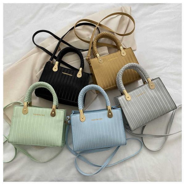 

popular retro solid color handbags for female new fashion simple shoulder bags stripe messenger square bags square bags 230308