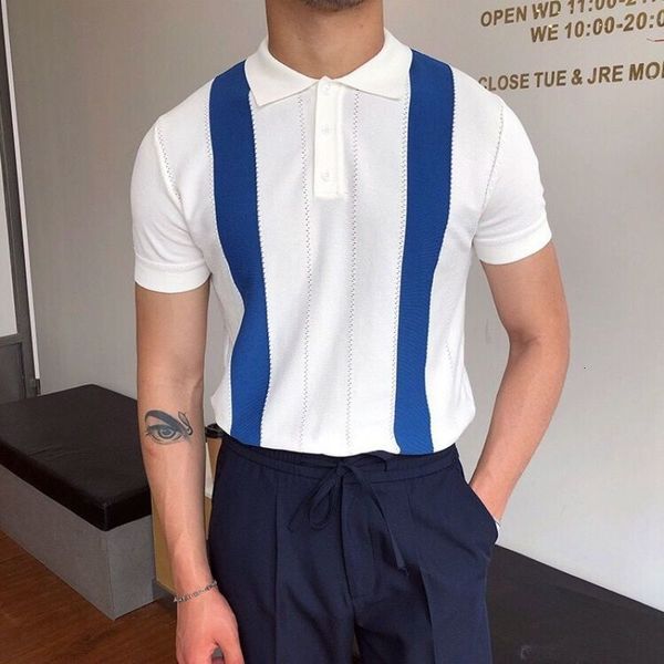 

men's t-shirts summer fashion striped mens polo shirt short sleeve knitted t shirts casual turn-down collar for men clothing 230313, White;black