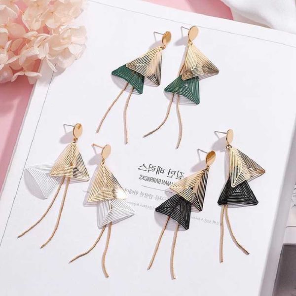 

dangle chandelier american fashion exaggerated earrings personality color triangle tassel long earrings needle geometric earrings fashion gi, Silver