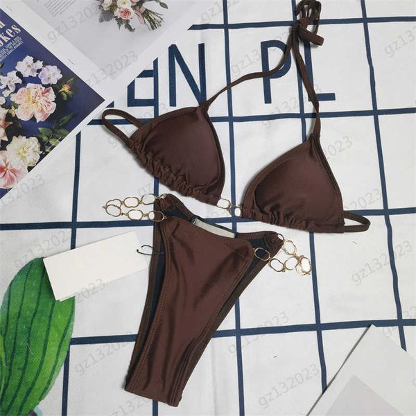 

two piece swimwear lace-up design sleeveless suspender designer vest metal chain high waisted bottom tummy control bathing suits womens swi, White;black