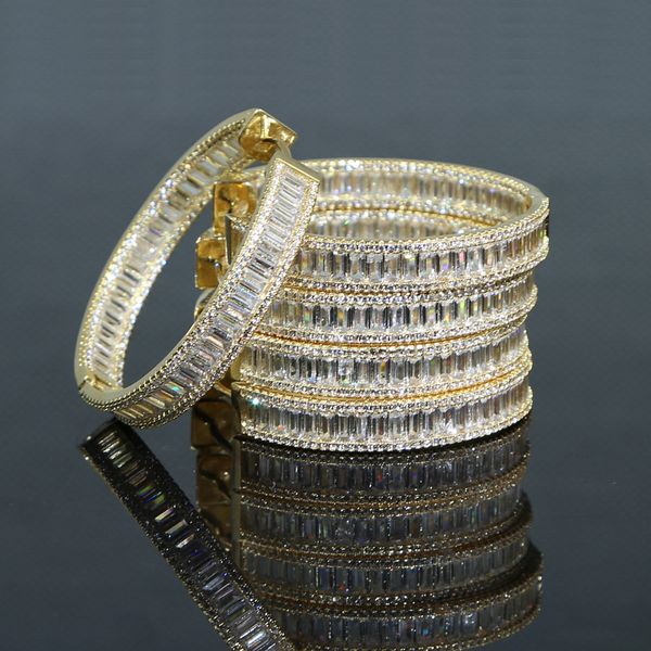 

14k gold full princess lab diamond hoop earring party wedding earrings for women bridal engagement jewelry birthday gift, Golden;silver