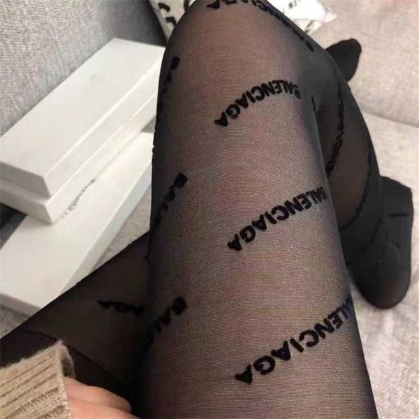 

net red paris letter flocked stockings thin pantyhose ins female, Black;white