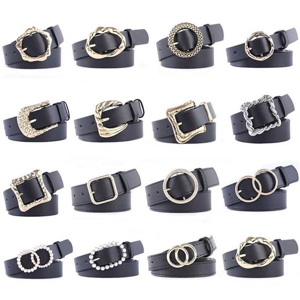 

designer belts 2023 belt vintage punk black leather alloy ring circle buckle waistband jeans casual female decorative belts for women z5y7 f, Silver