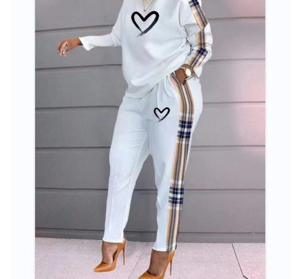 

fashion tracksuits 2 piece set women shirts and wide leg pants women casual print long sleeves & design trouser two pieces set, Gray