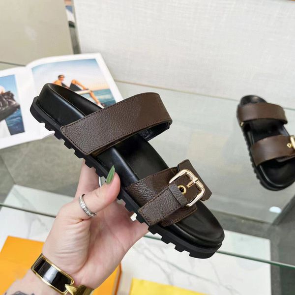 

2023 womens slippers women slides slipper summer sandals mens luxurys designers real leather platform sandal flats fashion old flower shoes, Black