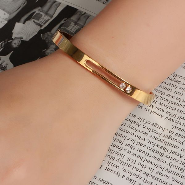 

bangle cz golden stainless steel woman bracelet bangle crystal rhinestones sliding luxury wedding party band wristband jewellery gift 230313, Black