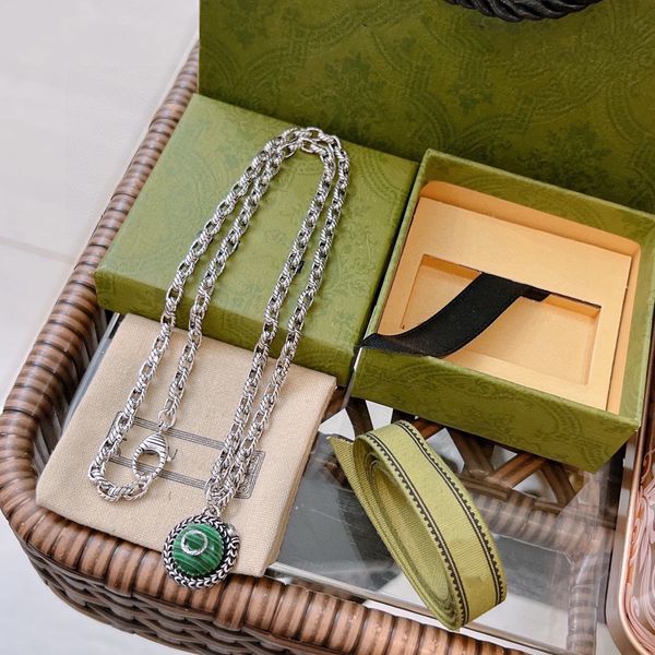 

luxury designer necklaces classic pendant jewelry retro turquoise letter carving necklacess couples party no box, Silver