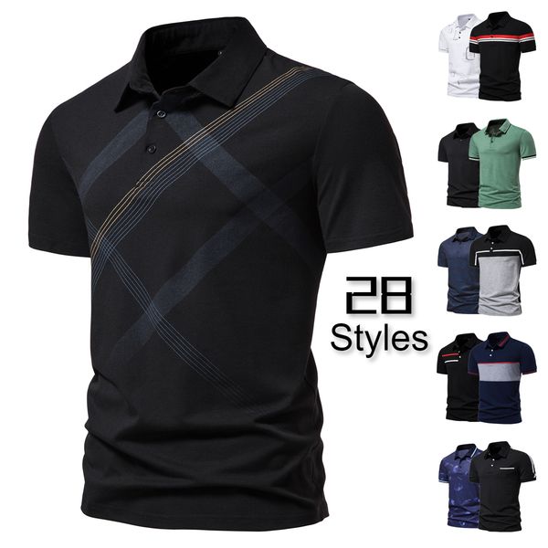 

men's t-shirts summer men's fashion printing casual t-shirt solid color lapel slim short-sleeved t-shirt european size 230313, White;black