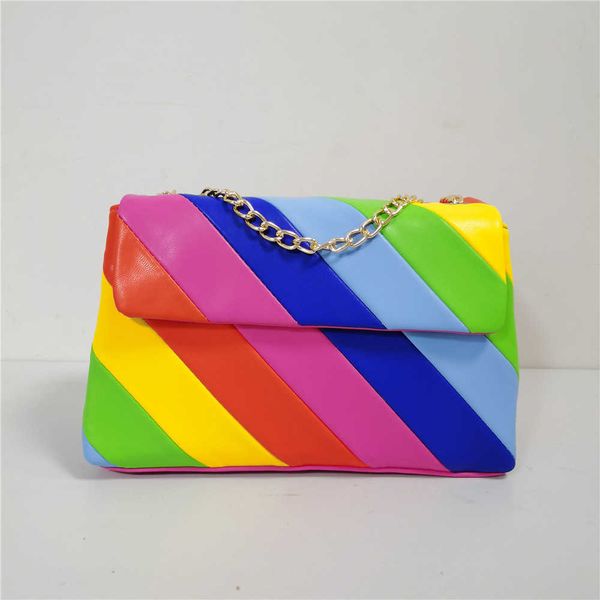 

women's bag rainbow color contrast patchwork bag messenger bag shoulder bag 230313