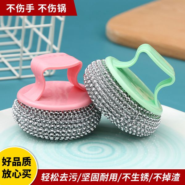 

cleaning eraser pot brush with handle, pot brush, kitchen cleaning brush, cleaning ball, long handle steel wire ball, one for distribution