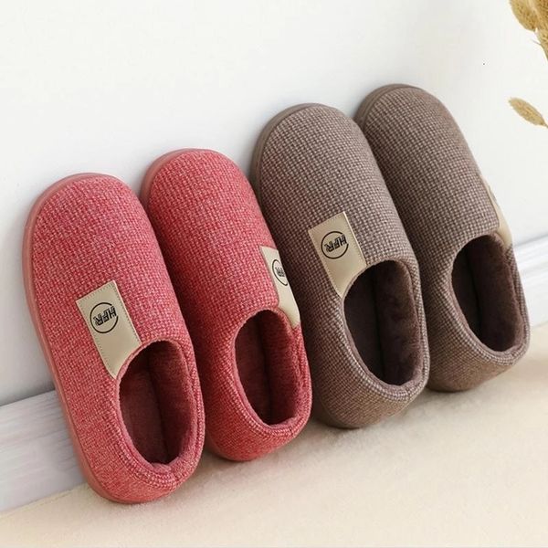 

slippers winter warm shoes woman men indoor slippers soft plush lovers home floor slipper anti-slip ladies bedroom slides sh08212 230313, Black