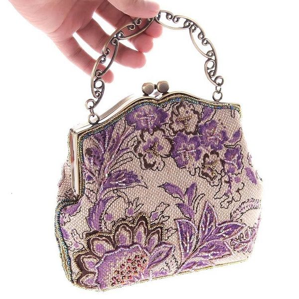 

evening bags national chinese style vintage embroidery beading flower women day clutches retro bridal wedding handbag purse 230313