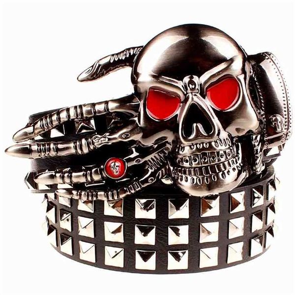 

designer belts 2023 fashion men's punk rock skull head ghost claw heavy metal wide s hip hop big rivet belt women gift 3qvb factory out, Silver