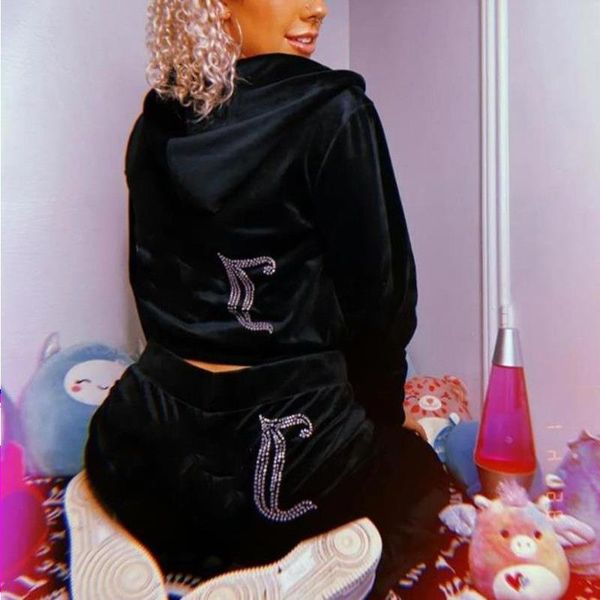 

down jacket womens two piece pants juicy long sleeve zipper jacket loose pant jogger tracksuit casual letter suits rtrql, Black