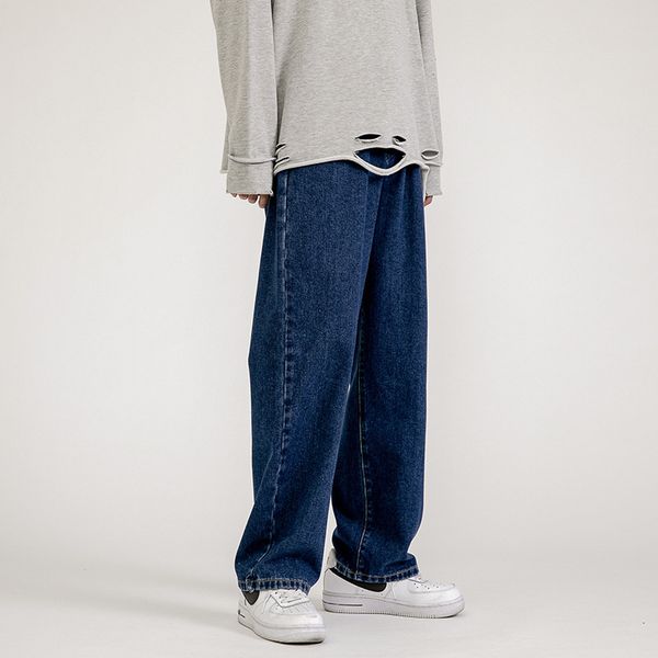 

men's jeans korean fashion men's baggy jeans classic man straight denim wide-leg pants hip hop bagy light blue grey black 230313