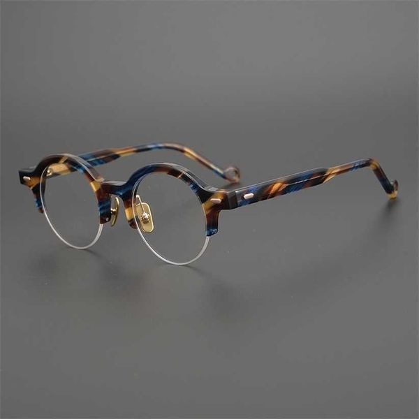 

sunglasses 2023 new dazzle color style pure manual plate japanese round half frame myopia glasses trend, White;black