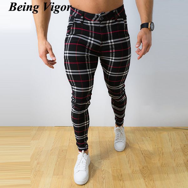 

mens pants being vigor mens chino pants inch size business casual straight plaid pants slim fit leisure trousers 230313, Black