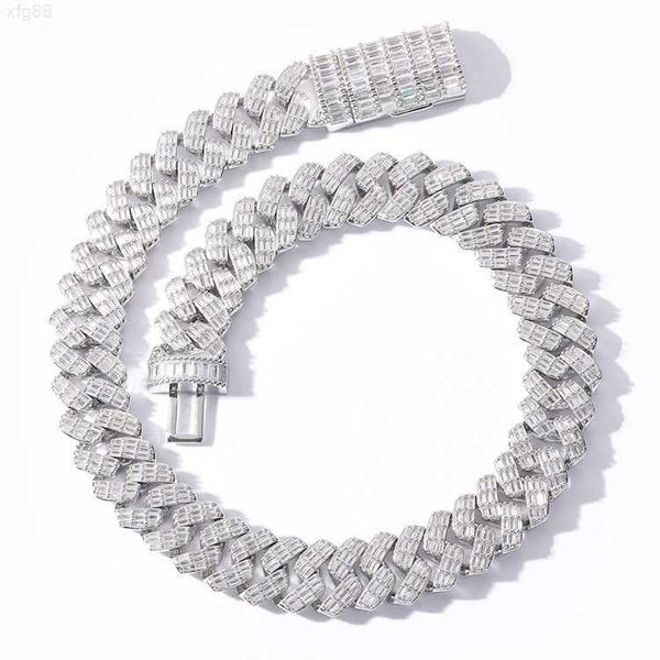

fashion customized chain 17mm width sterling silver 5a cz diamond baguette cuban chain links for hip hop life