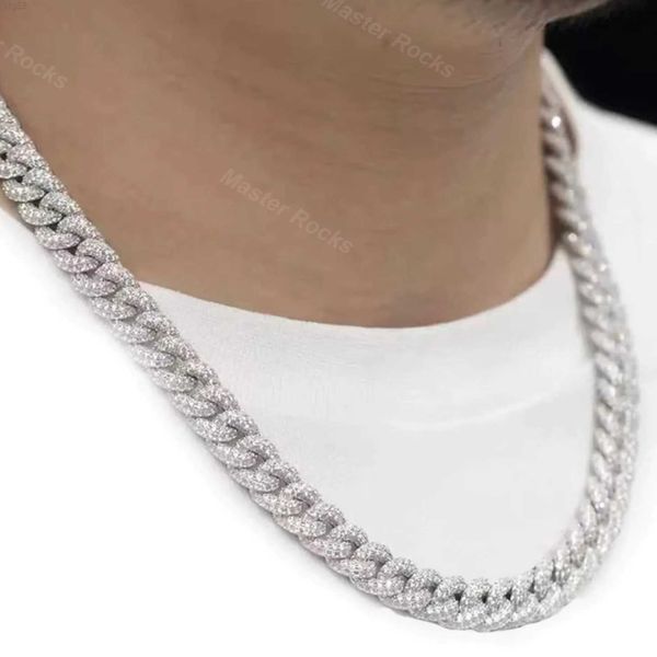 

2rows 10mm cuban chain link necklace miami gold men's silver cuban link hip hop rapper moissanite miami cuban