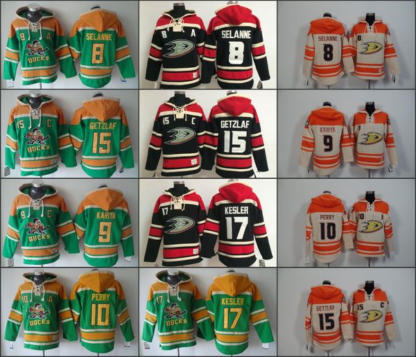 

anaheim ducks hockey men jerseys 8 teemu selanne 9 paul kariya 10 corey perry 15 ryan getzlaf hockey hoodie hooded sweatshirt jackets jersey, Black;red