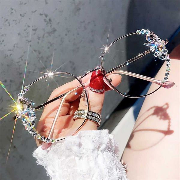 

sunglasses 2023 new new water diamond anti-blue radiation for women anti-fatigue slimming and facial light glasses han banchao, White;black