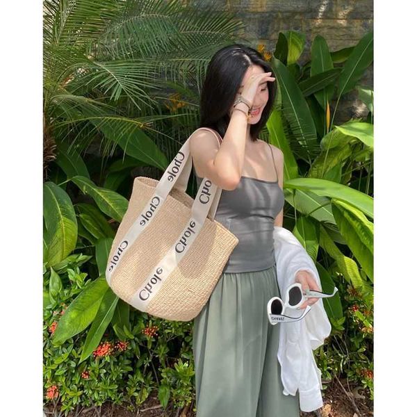 

woody designer tote bag straw woven handwoven womens summer new beach holiday singleshoulder cane large capacity wytz, Black;red