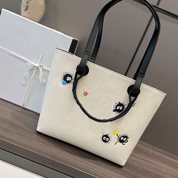 

spirited away shopping bag canvas tote bags coal ball crossover handbag shoulder large bag embroidery printing small size hand-woven handbag