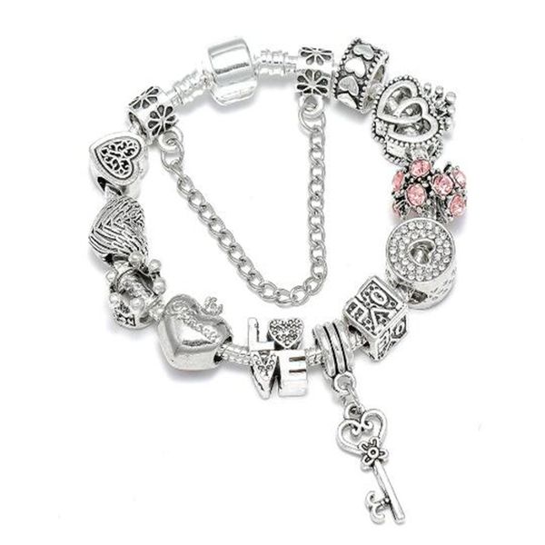 

european crown love beaded charm bracelets key charm lady noble love beaded bracelet valentine's day jewelry ab1115, Golden;silver