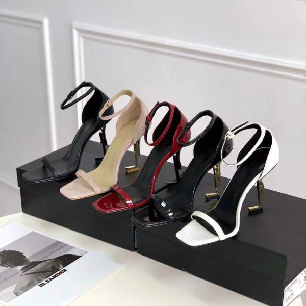 

designer women sandals party fashion patent leather leather dance shoe new heels super 10cm lady wedding metal heelfactory shoes, Black