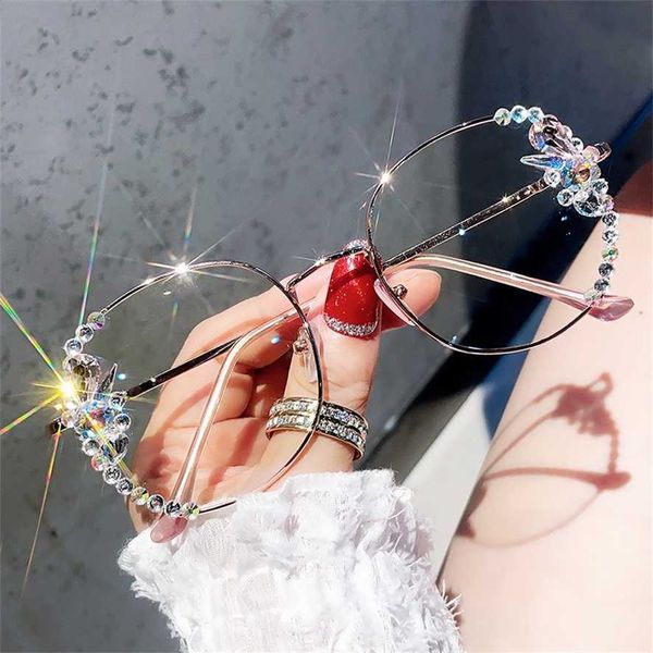 

sunglasses 2023 new new water diamond anti-blue radiation for women anti-fatigue slimming and facial light glasses han banchao, White;black