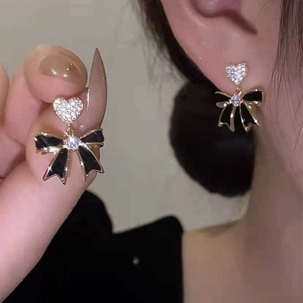 

dangle chandelier korean fashion temperament simple black bow love stud earring bow earrings for women accessories for women boho pendientes, Silver