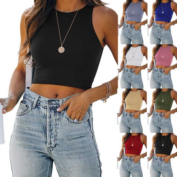 

2023 summer solid new sleeveless round neck racerback t-shirt women's, White