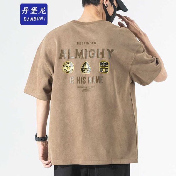 

danbaoni | fashion brand american short-sleeved t-shirt men's loose large suede summer round neck half-sleeved t-shirt, Black;white