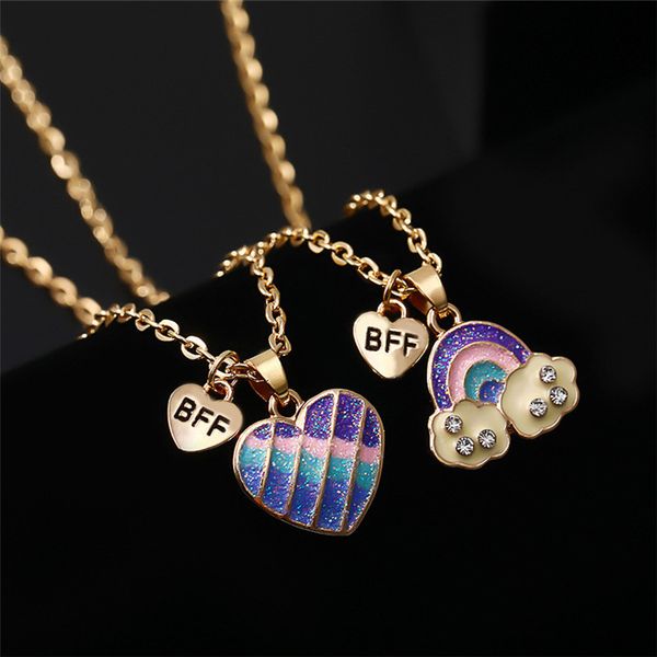 

faahion friends rainbow heart pendant necklace designer for children alloy gold chain south american bff pendants necklaces short choker fri, Silver