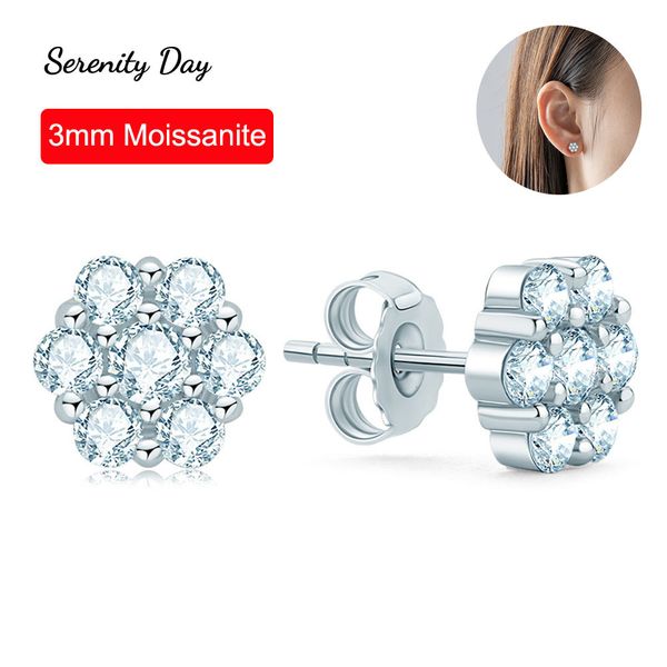 

charm serenity day s925 sterling silver 14ct a pair earrings d color vvs stud round cut exquisite flower jewelry for women 230313, Golden