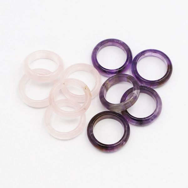 

wide 6mm band natural amethyst pink crystal stone ring bulk thin smooth anxiety relief healing jewelry gift wholesale r001, Silver