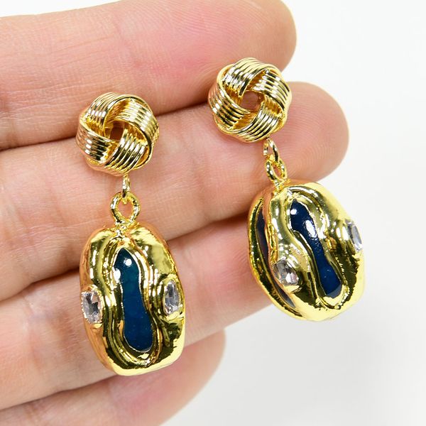 

blue agate clear crystal gold plated dangle drop earrings 18k plated stud earrings simple gifts for women, Silver