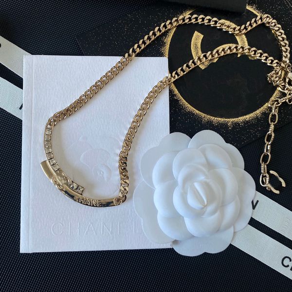 

18k gold plated brass copper pendant necklace quality luxury women designer brand c-letter inlaid rhinestone necklaces choker chain wedding, Silver
