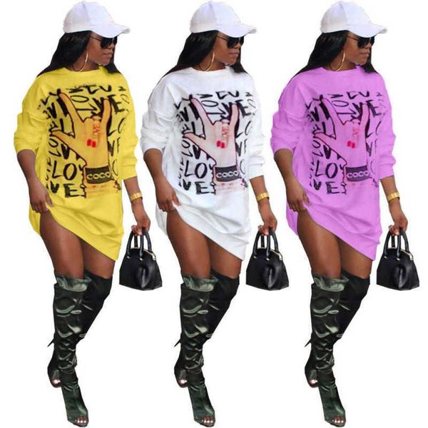 

women dresses designer 2023 new fast selling round neck loose casual printing fashion sweater t-shirt dress 3 colours s-xxl, White