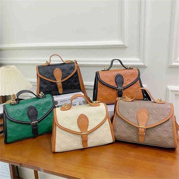 

handbag 2023 fashion women's bag leather quality handbag leather women's simple embossed contrast color portable shoulder messenge